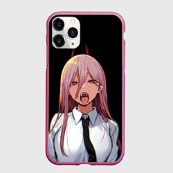 Чехол iPhone 11 Pro матовый ПАУЭР ИЗ ЧЕЛОВЕК БЕНЗОПИЛА Chainsaw man аниме, цвет: 3D-малиновый