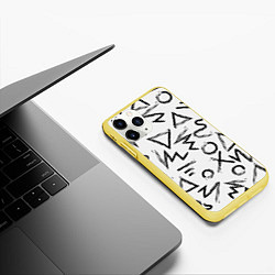 Чехол iPhone 11 Pro матовый Крестики, Нолики и Треугольники Нарисованные Кисть, цвет: 3D-желтый — фото 2