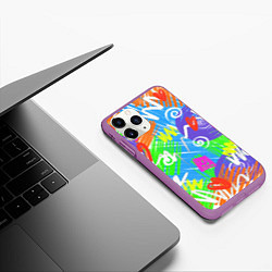 Чехол iPhone 11 Pro матовый Яркий геометрический принт на белом фоне, цвет: 3D-фиолетовый — фото 2