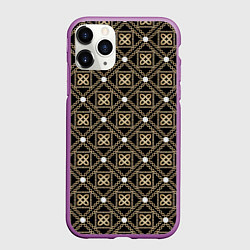 Чехол iPhone 11 Pro матовый Золотой орнамент на черном фоне, цвет: 3D-фиолетовый