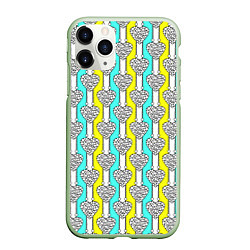 Чехол iPhone 11 Pro матовый Striped multicolored pattern with hearts, цвет: 3D-салатовый