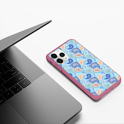 Чехол iPhone 11 Pro матовый Турецкий огурец Turkish cucumber blue pattern, цвет: 3D-малиновый — фото 2