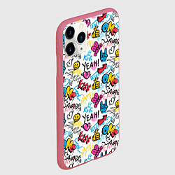 Чехол iPhone 11 Pro матовый Граффити рожицы, цвет: 3D-малиновый — фото 2