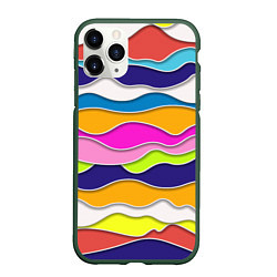 Чехол iPhone 11 Pro матовый Разноцветные волны Летний паттерн, цвет: 3D-темно-зеленый