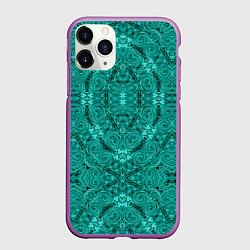 Чехол iPhone 11 Pro матовый Бирюзовый восточный ажурный узор, цвет: 3D-фиолетовый