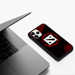Чехол iPhone 11 Pro матовый Символ Dota и краска вокруг на темном фоне, цвет: 3D-черный — фото 2