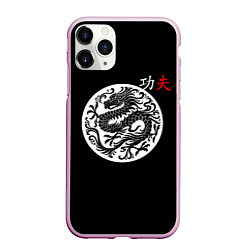 Чехол iPhone 11 Pro матовый Кунг-фу китайский дракон и надпись на китайском
