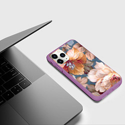 Чехол iPhone 11 Pro матовый Рисунок цветов, цвет: 3D-фиолетовый — фото 2