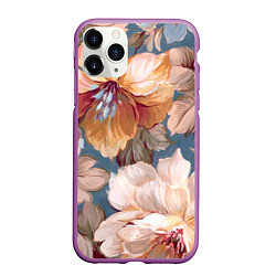 Чехол iPhone 11 Pro матовый Рисунок цветов, цвет: 3D-фиолетовый