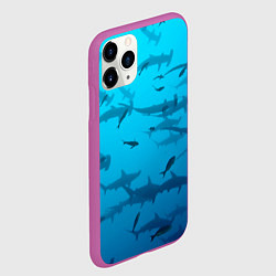 Чехол iPhone 11 Pro матовый Акулы - океан, цвет: 3D-фиолетовый — фото 2