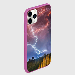 Чехол iPhone 11 Pro матовый Грозовые разряды молний над лесом, цвет: 3D-фиолетовый — фото 2