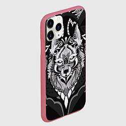 Чехол iPhone 11 Pro матовый Черно-белый волк, цвет: 3D-малиновый — фото 2