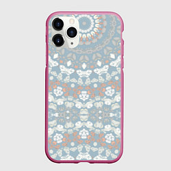 Чехол iPhone 11 Pro матовый Коралловый и серо-голубой, мандала, цвет: 3D-малиновый