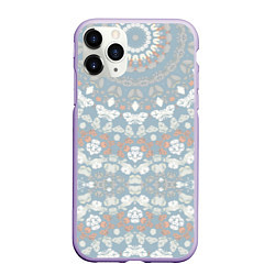 Чехол iPhone 11 Pro матовый Коралловый и серо-голубой, мандала, цвет: 3D-светло-сиреневый