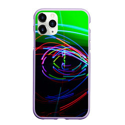 Чехол iPhone 11 Pro матовый Неоновые абстрактные волнообразные огни - Зелёный, цвет: 3D-светло-сиреневый