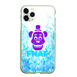 Чехол iPhone 11 Pro матовый Five Nights At Freddys - синий огонь на белом фоне, цвет: 3D-салатовый