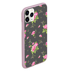 Чехол iPhone 11 Pro матовый Розовые розы на сером фоне, цвет: 3D-розовый — фото 2