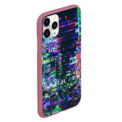 Чехол iPhone 11 Pro матовый Ночной город - glitch, цвет: 3D-малиновый — фото 2