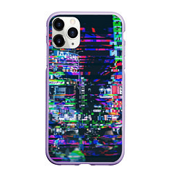 Чехол iPhone 11 Pro матовый Ночной город - glitch, цвет: 3D-светло-сиреневый