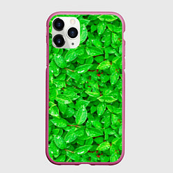 Чехол iPhone 11 Pro матовый Зелёные листья - текстура, цвет: 3D-малиновый