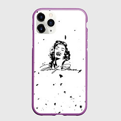 Чехол iPhone 11 Pro матовый МЭРЛИН МОНРО - ЧЕРНЫЕ БРЫЗГИ, цвет: 3D-фиолетовый