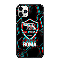 Чехол iPhone 11 Pro матовый Roma FC в стиле Glitch на темном фоне, цвет: 3D-черный