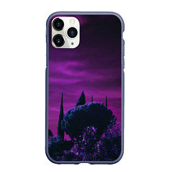 Чехол iPhone 11 Pro матовый Ночное сияние в тёмном лесу - Фиолетовый, цвет: 3D-серый