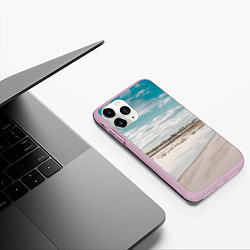 Чехол iPhone 11 Pro матовый Песочный пляж и водоём - Белый, цвет: 3D-розовый — фото 2