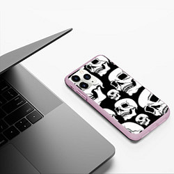 Чехол iPhone 11 Pro матовый Черепа - чёрный фон, цвет: 3D-розовый — фото 2