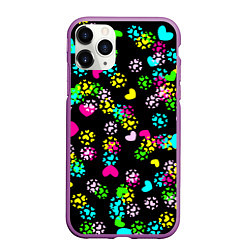 Чехол iPhone 11 Pro матовый Весна в сердцах на черном фоне, цвет: 3D-фиолетовый