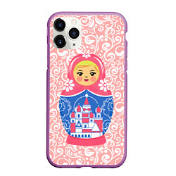 Чехол iPhone 11 Pro матовый Матрешка в узорах, цвет: 3D-фиолетовый