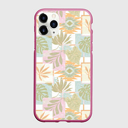Чехол iPhone 11 Pro матовый Этнический, тропический лоскутный, цвет: 3D-малиновый