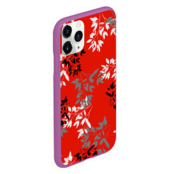 Чехол iPhone 11 Pro матовый Черные и серые ветки на красном фоне в японском ст, цвет: 3D-фиолетовый — фото 2