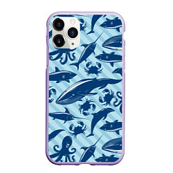 Чехол iPhone 11 Pro матовый Жители океанских глубин, цвет: 3D-светло-сиреневый