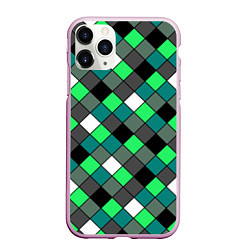 Чехол iPhone 11 Pro матовый Геометрический узор в зеленых и черный тонах, цвет: 3D-розовый