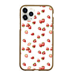 Чехол iPhone 11 Pro матовый Клубничка, паттерн, цвет: 3D-коричневый