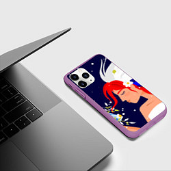 Чехол iPhone 11 Pro матовый Русская девушка с триколором на волосах, цвет: 3D-фиолетовый — фото 2