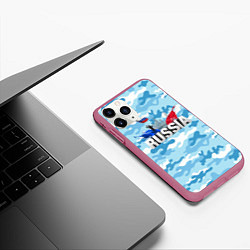 Чехол iPhone 11 Pro матовый Russia: синий камфуляж, цвет: 3D-малиновый — фото 2
