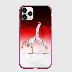 Чехол iPhone 11 Pro матовый Капоэйра на одной руке, цвет: 3D-малиновый