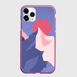 Чехол iPhone 11 Pro матовый Пейзаж гор и леса в стиле ретро, цвет: 3D-фиолетовый