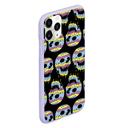 Чехол iPhone 11 Pro матовый Прикольные красочные черепа - паттерн, цвет: 3D-светло-сиреневый — фото 2