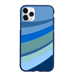 Чехол iPhone 11 Pro матовый Сине-зеленые линии, цвет: 3D-тёмно-синий