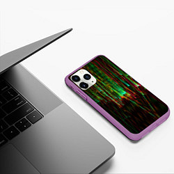 Чехол iPhone 11 Pro матовый Абстрактное множество зелёных неоновых лучей, цвет: 3D-фиолетовый — фото 2