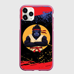 Чехол iPhone 11 Pro матовый Карате горилла, цвет: 3D-малиновый
