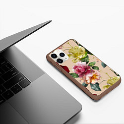 Чехол iPhone 11 Pro матовый Цветы Нарисованные Красные Розы и Лилии, цвет: 3D-коричневый — фото 2