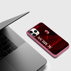 Чехол iPhone 11 Pro матовый Ac milan Соты, цвет: 3D-малиновый — фото 2