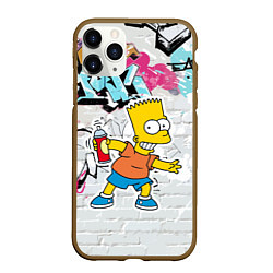Чехол iPhone 11 Pro матовый Барт Симпсон на фоне стены с граффити, цвет: 3D-коричневый