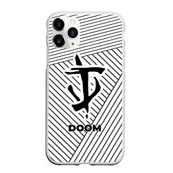 Чехол iPhone 11 Pro матовый Символ Doom на светлом фоне с полосами, цвет: 3D-белый