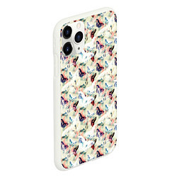 Чехол iPhone 11 Pro матовый Белые, синие бабочки на светлом пятнистом фоне, цвет: 3D-белый — фото 2