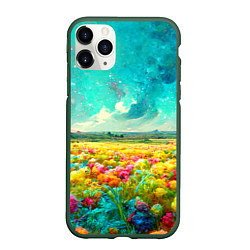 Чехол iPhone 11 Pro матовый Бесконечное поле цветов, цвет: 3D-темно-зеленый